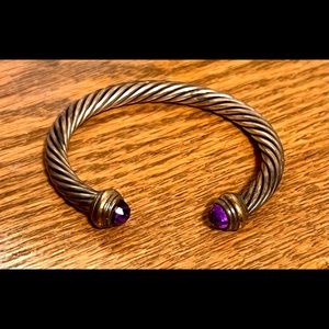 VTG 90s David Yurman 14k Yellow Gold & Sterling Amethyst Classic Cable Bracelet